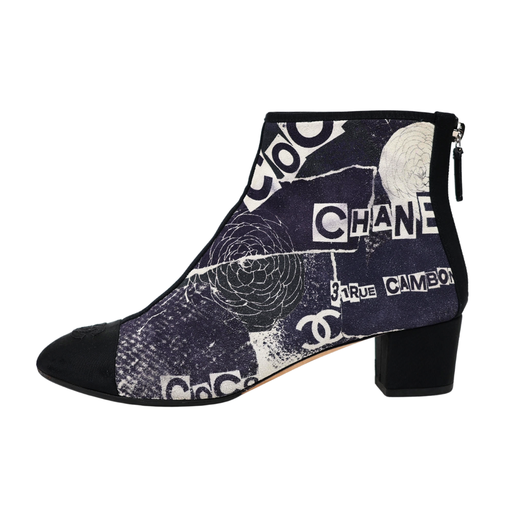 Chanel S/S 2020 Graffiti Logo Printed Ankle Boots (Size 38)