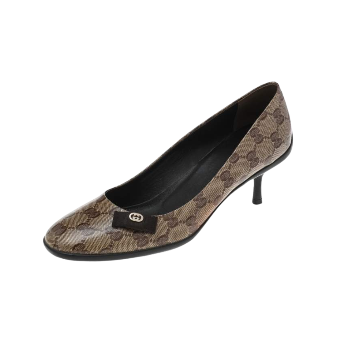 Gucci GG Crystal Coated Canvas Bow Pumps (Size 37.5)