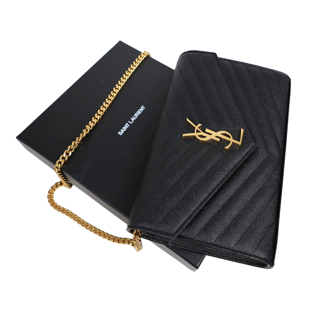 Saint Laurent Signature Cassandre Medium Matelasse Leather Wallet on Chain