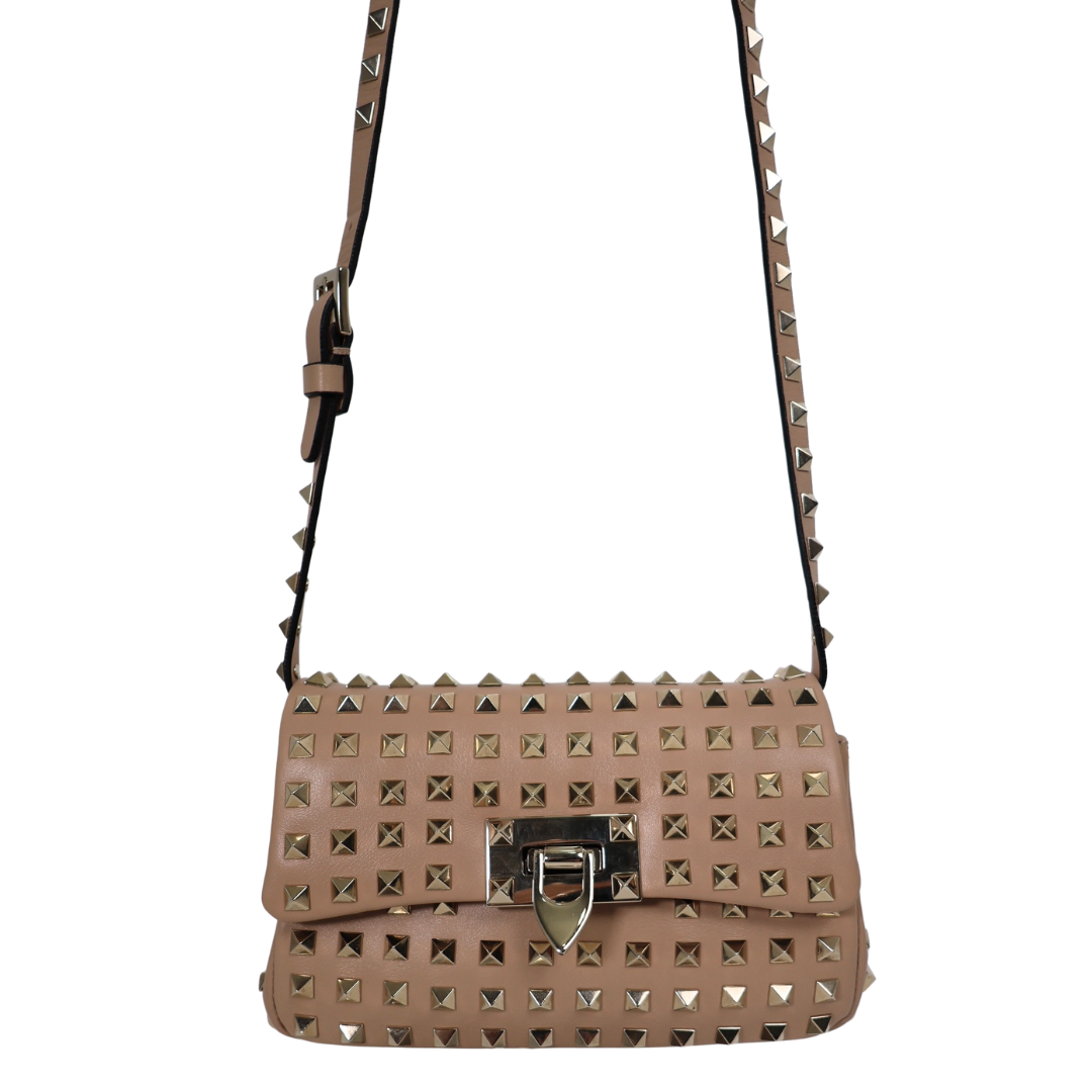 Valentino Garavani Vitello Mini Rockstud All Over Flap Saddle Crossbody Bag