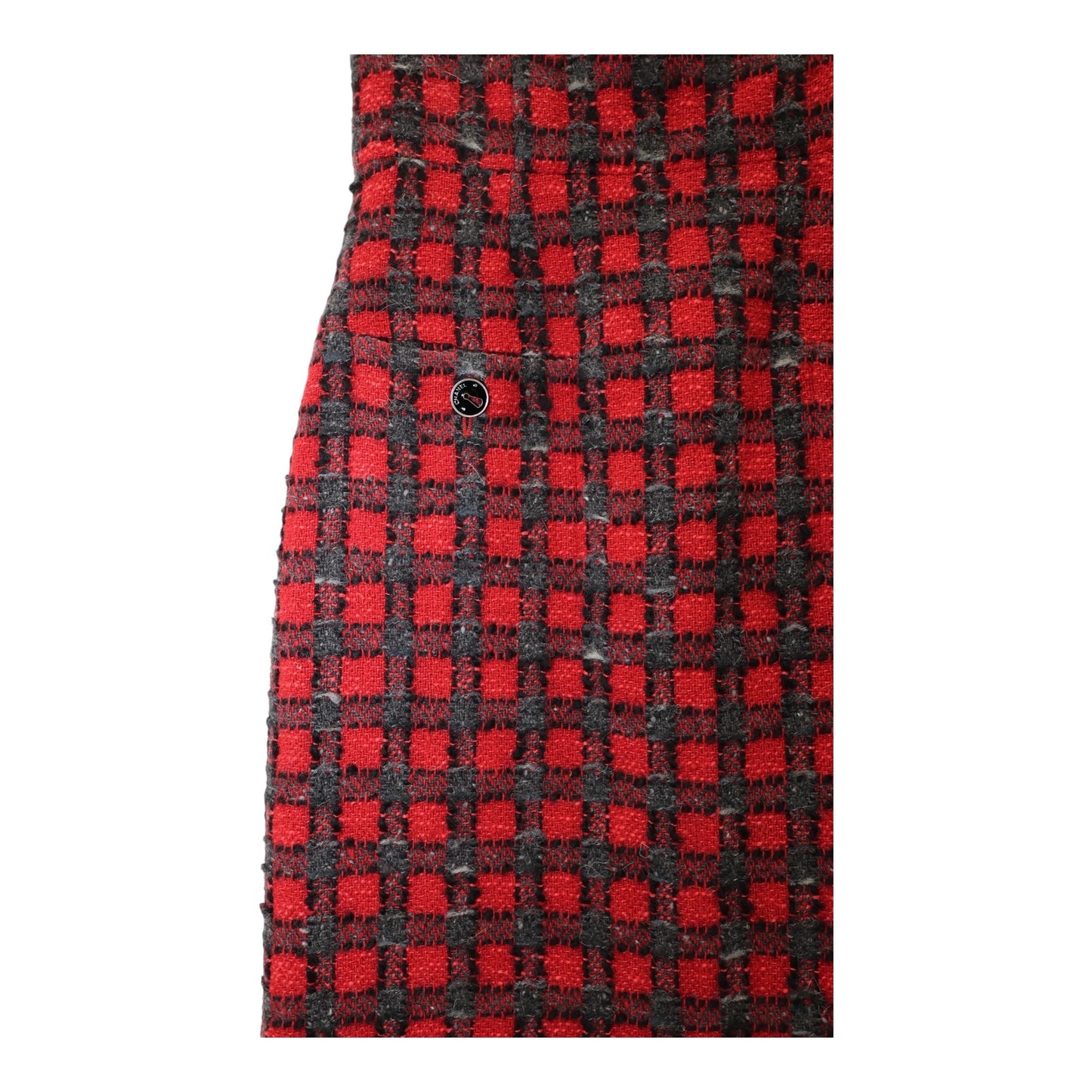 Chanel F/W 2007 High-Waisted Checkered Wool Tweed Midi Skirt
