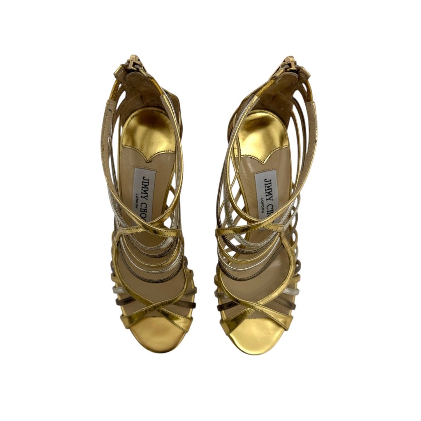 Jimmy Choo Virginia Gold Metallic Heeled Sandals (Size 36)