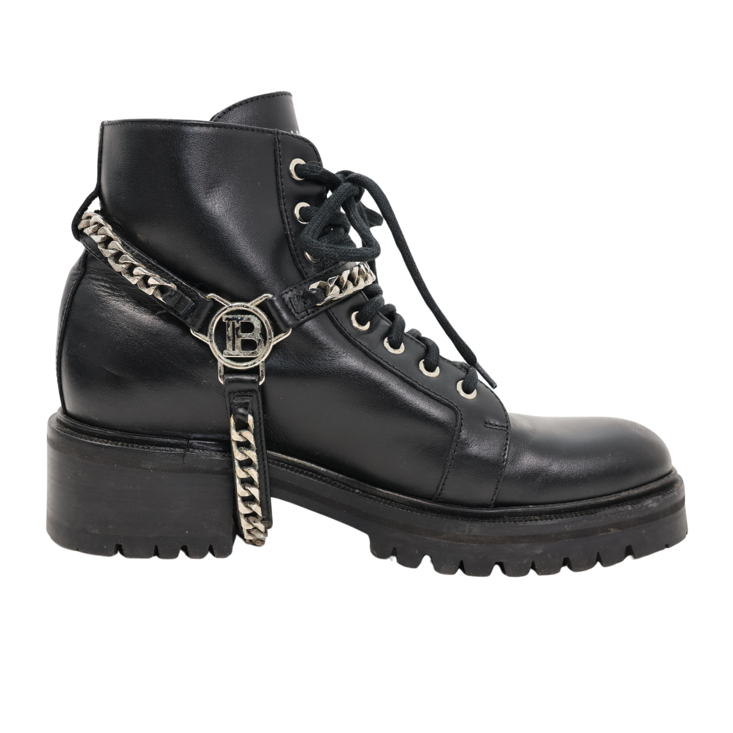 Balmain Ranger Chain Leather Combat Boots (Size 40)