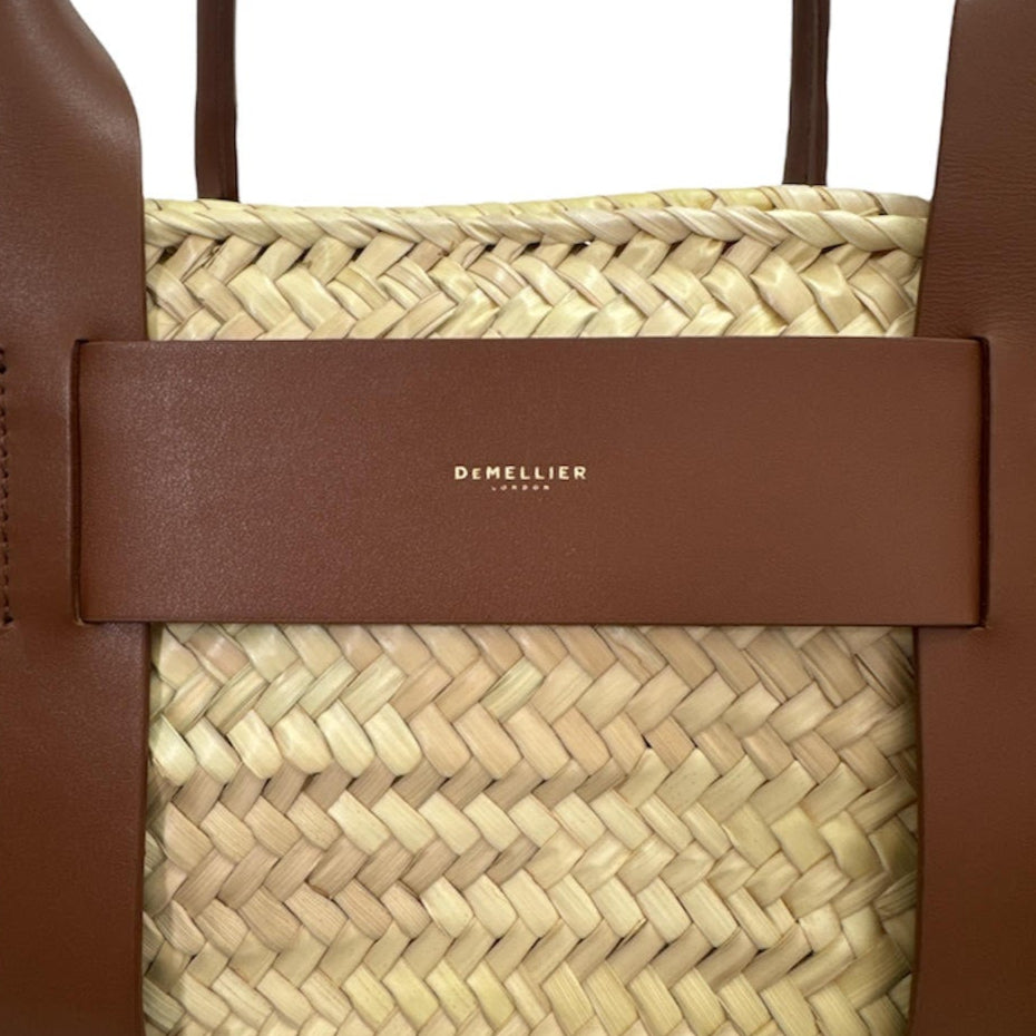 DeMellier Santorini Leather Trimmed Raffia Tote Bag