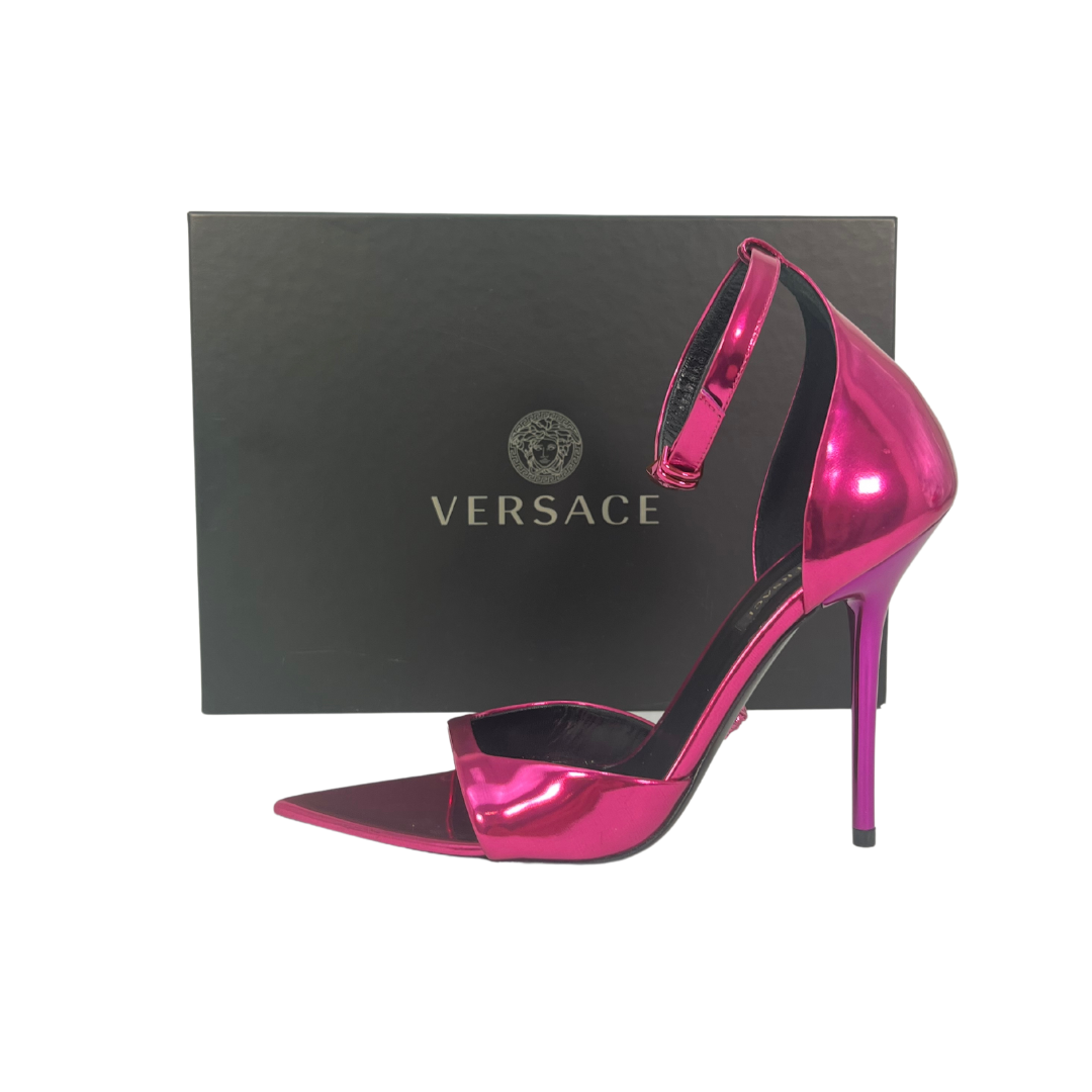Versace Metallic Stiletto Sandal (Size 37)