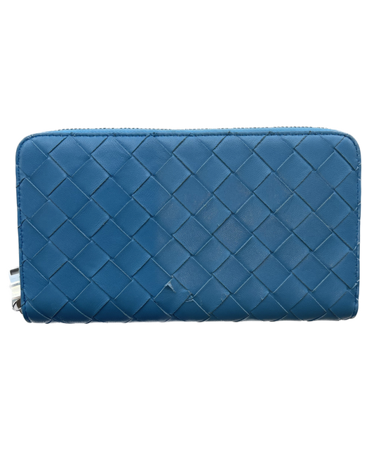 Bottega Veneta Sky-Blue Continental Small Intrecciato Weave Wallet (Large)