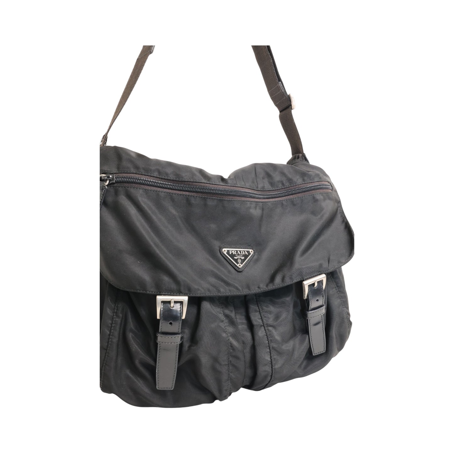Prada Tessuto Nylon Vintage Double Pocket Messenger Bag