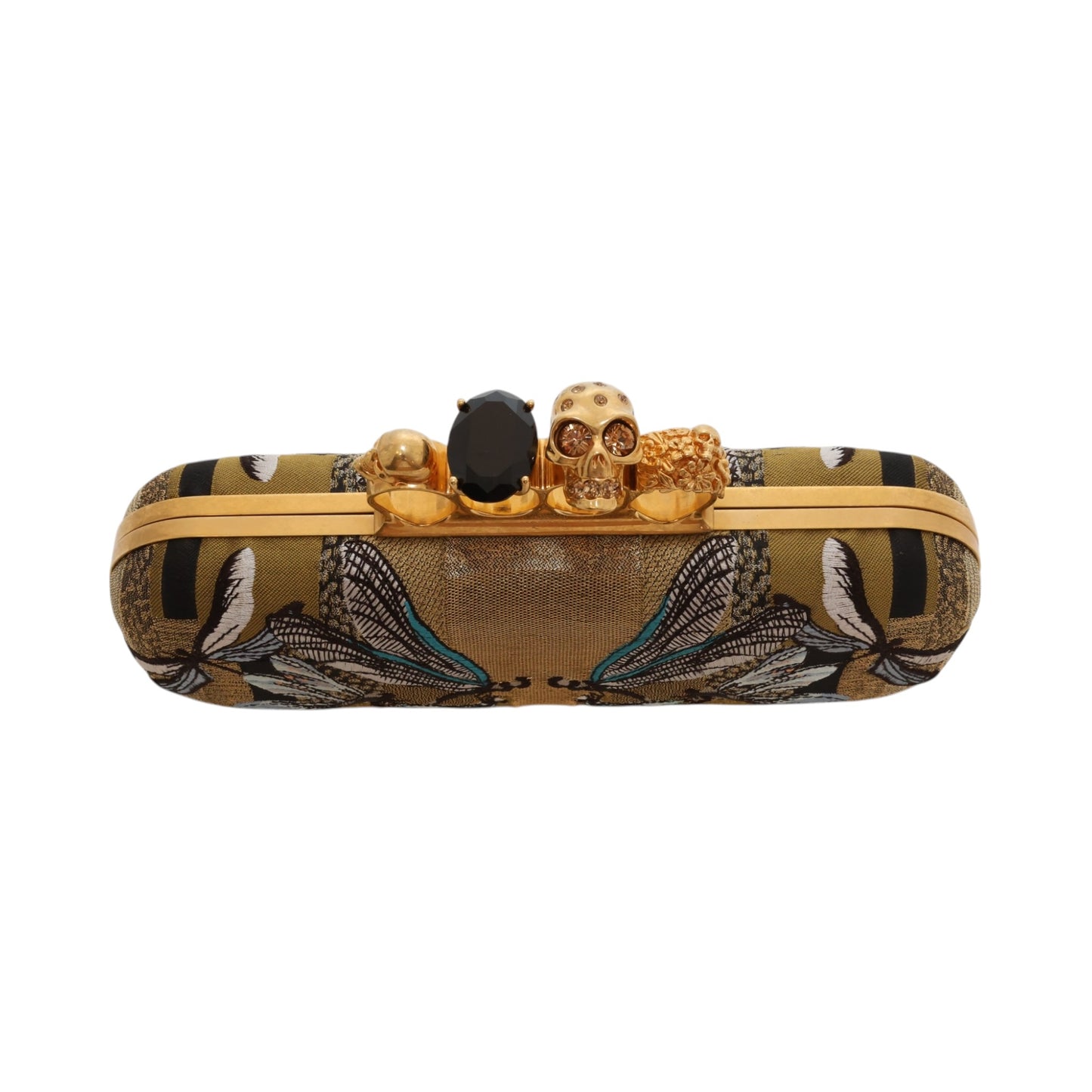 Alexander McQueen Dragonfly Print Jacquard 4 Ring Knucklebox Clutch Bag