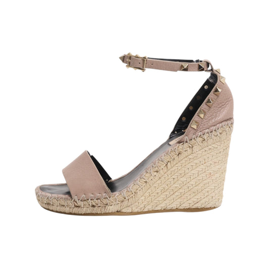 Valentino Double Rockstud Calfskin Heeled Wedge Sandals (Size 38)