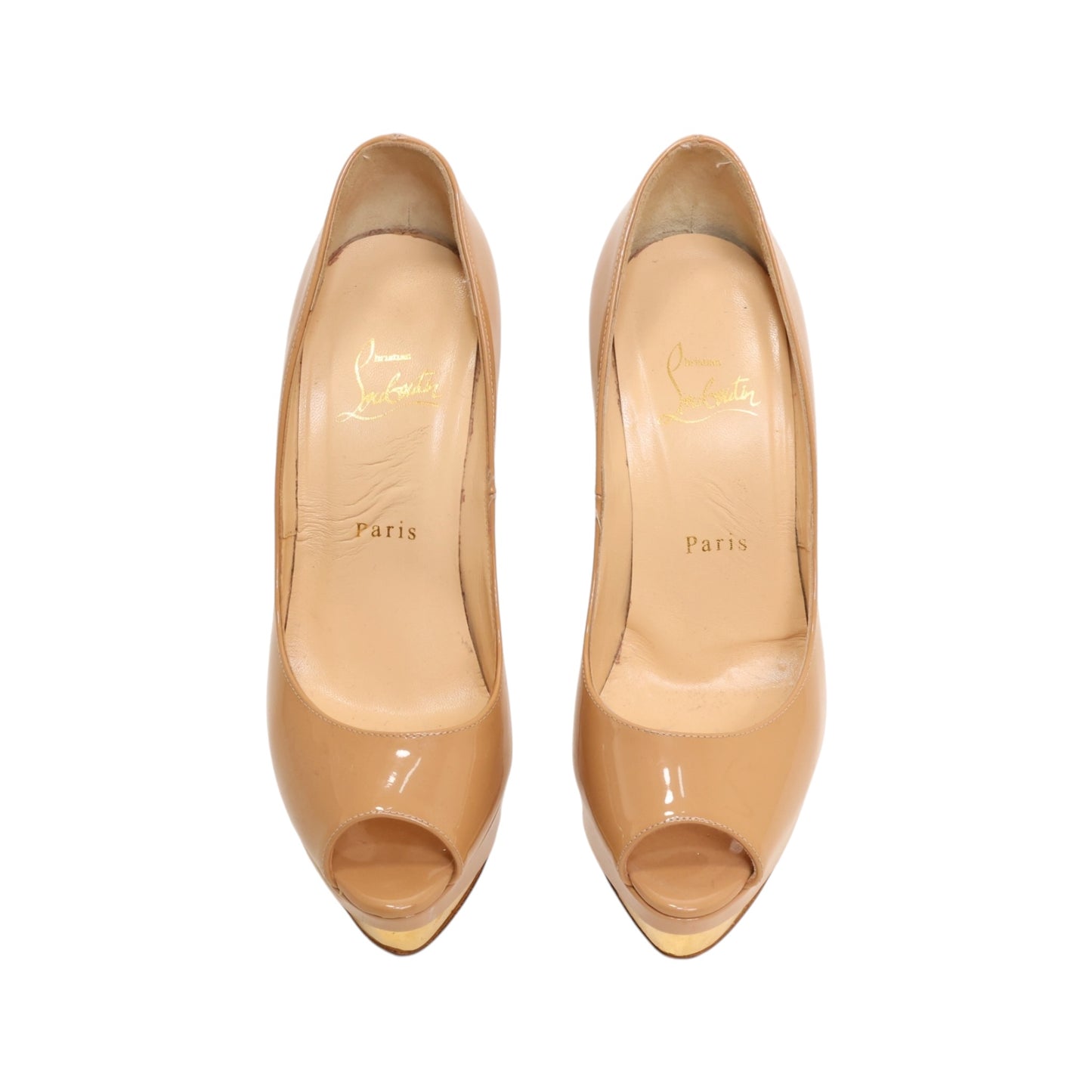 Christian Louboutin Lady Patent Leather Platform Peep Toe Pumps (Size 37)