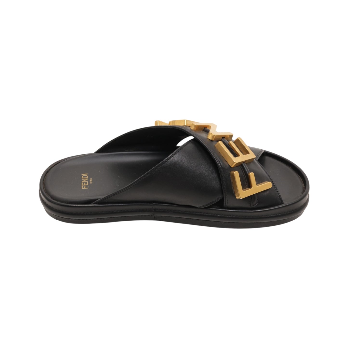 Fendi Fendigraphy Logo Leather Slides (Size 38)