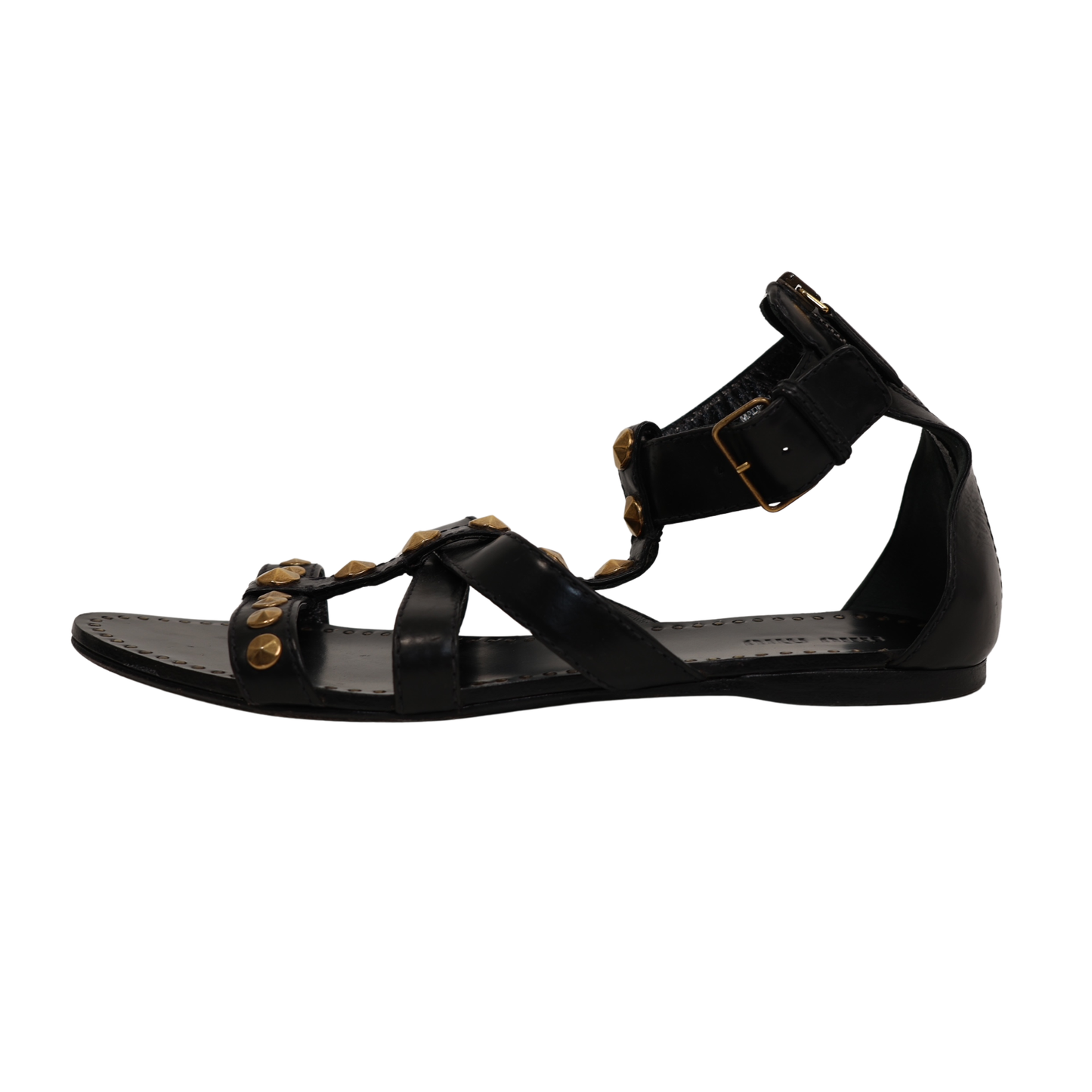 Miu Miu Leather Studded Accents T-Strap Sandals (Size 38.5)