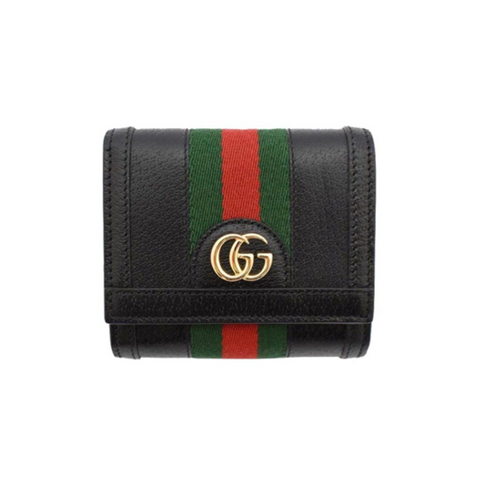 Gucci Ophidia Leather Web Stripe GG Compact Wallet