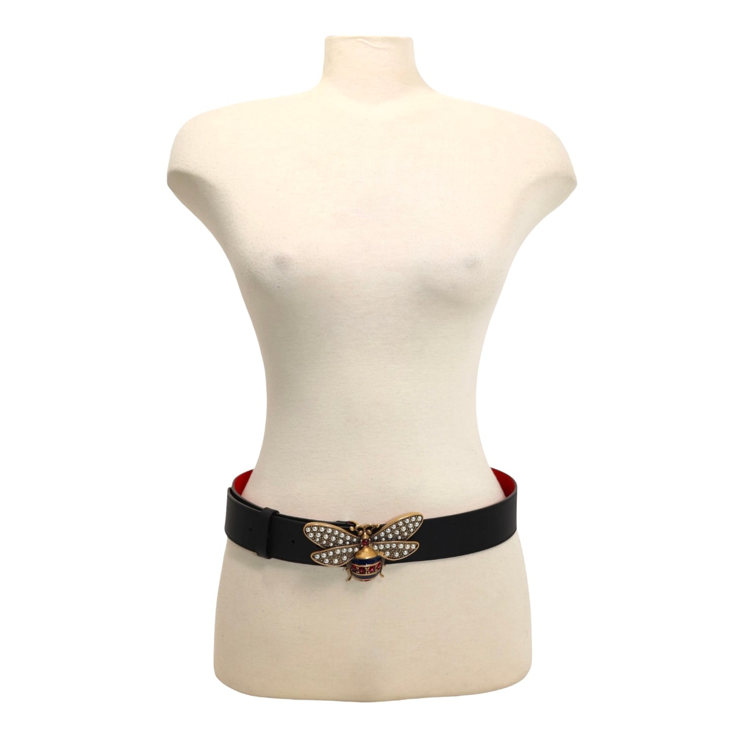 Gucci Sylvie Leather Crystal Embellished Bee Belt