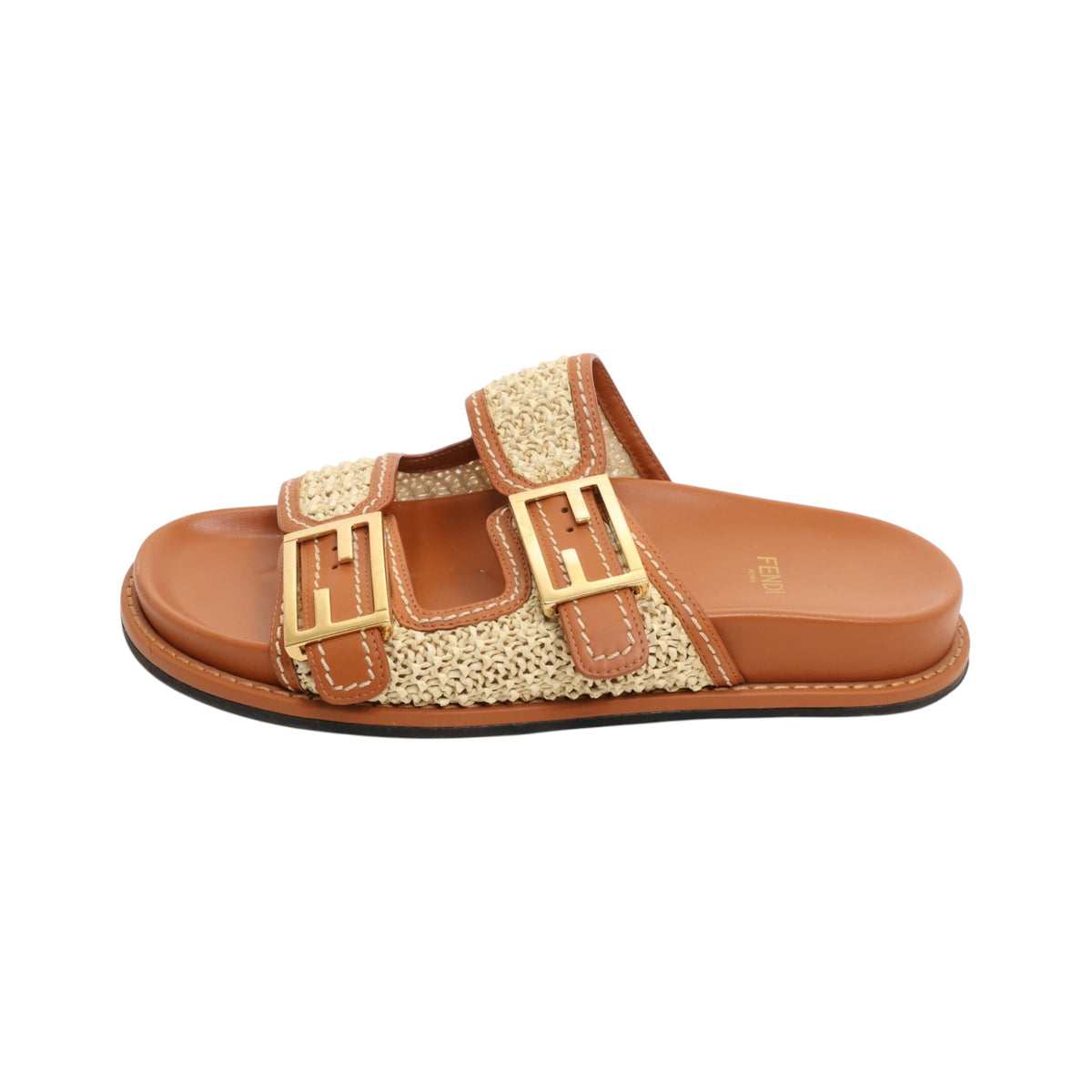 Fendi Raffia FF Buckle Colorblock Pattern Slides (Size 37)