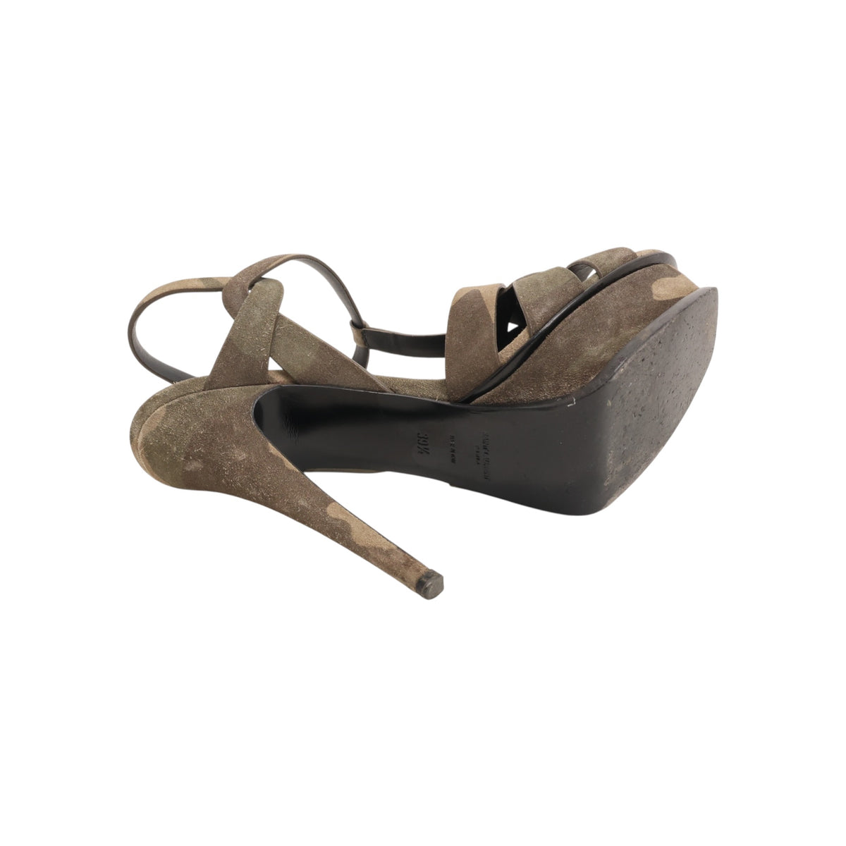 Saint Laurent Suede Camouflage Print T-Strap Sandals (Size 39.5)