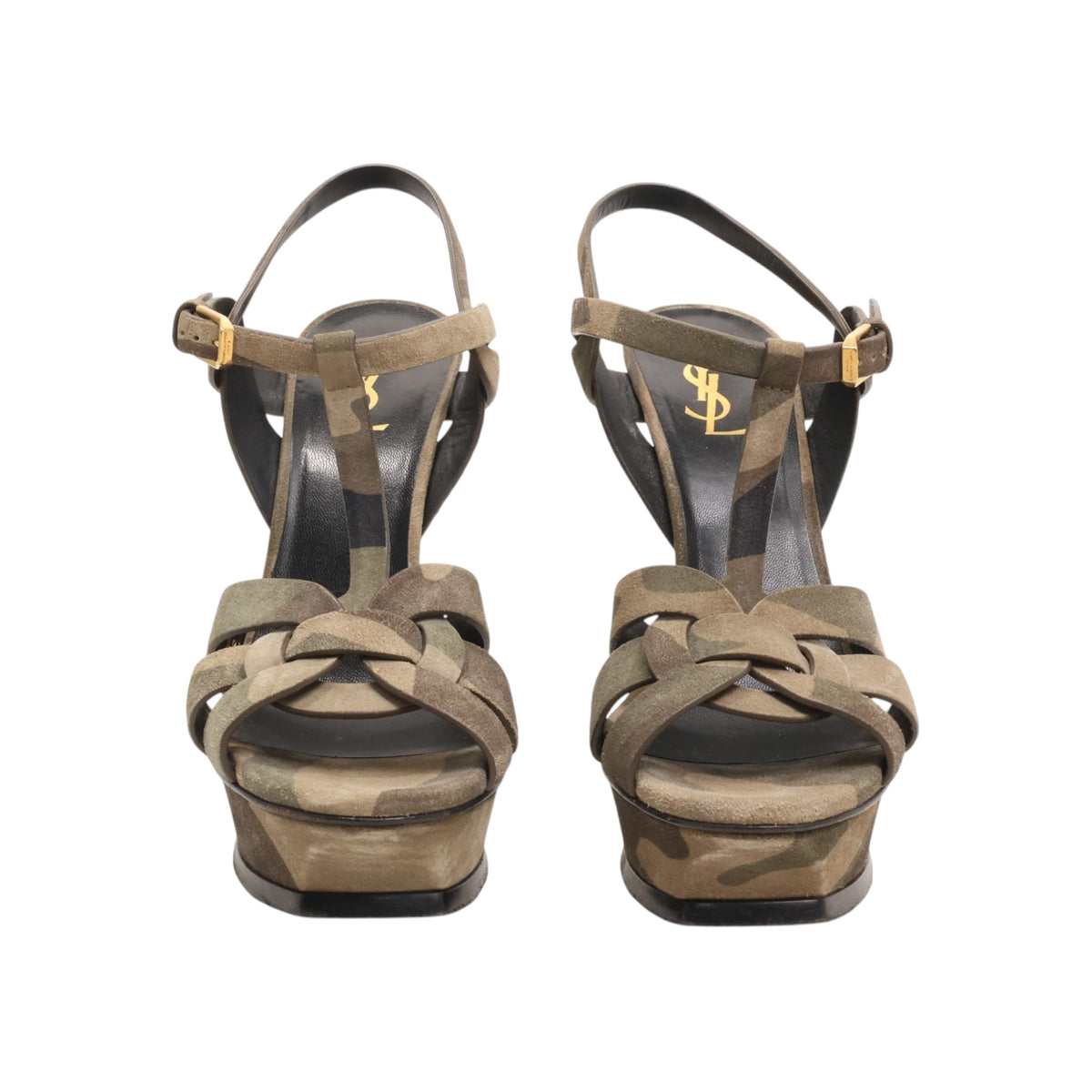 Saint Laurent Suede Camouflage Print T-Strap Sandals (Size 39.5)