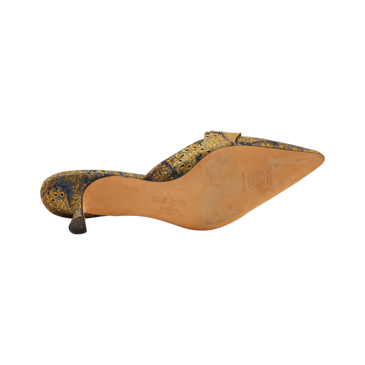 Manolo Blahnik Crystal Embellished Printed Satin Mules (Size 41)