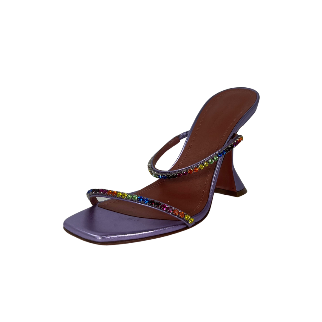 Amina Muaddi Gilda Rainbow Crystal Slippers (Size 39.5)