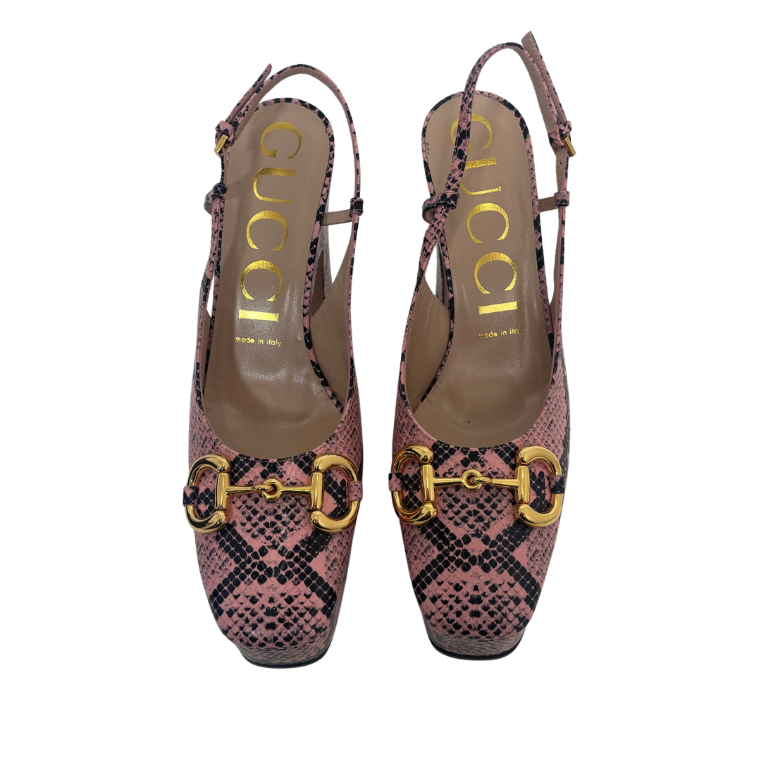 Gucci Python Print Horsebit Platform Slingback Pumps