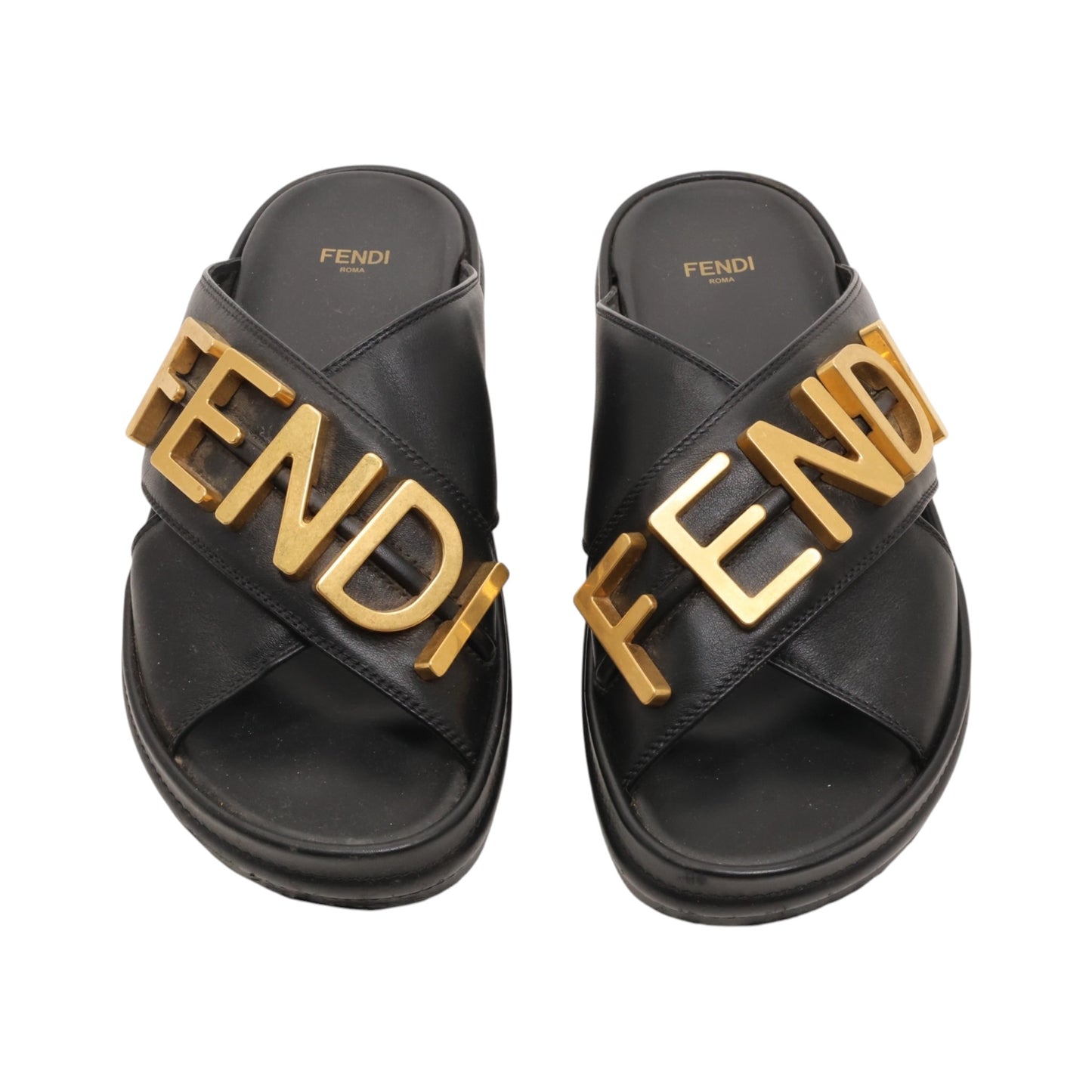 Fendi Fendigraphy Logo Leather Slides (Size 38)