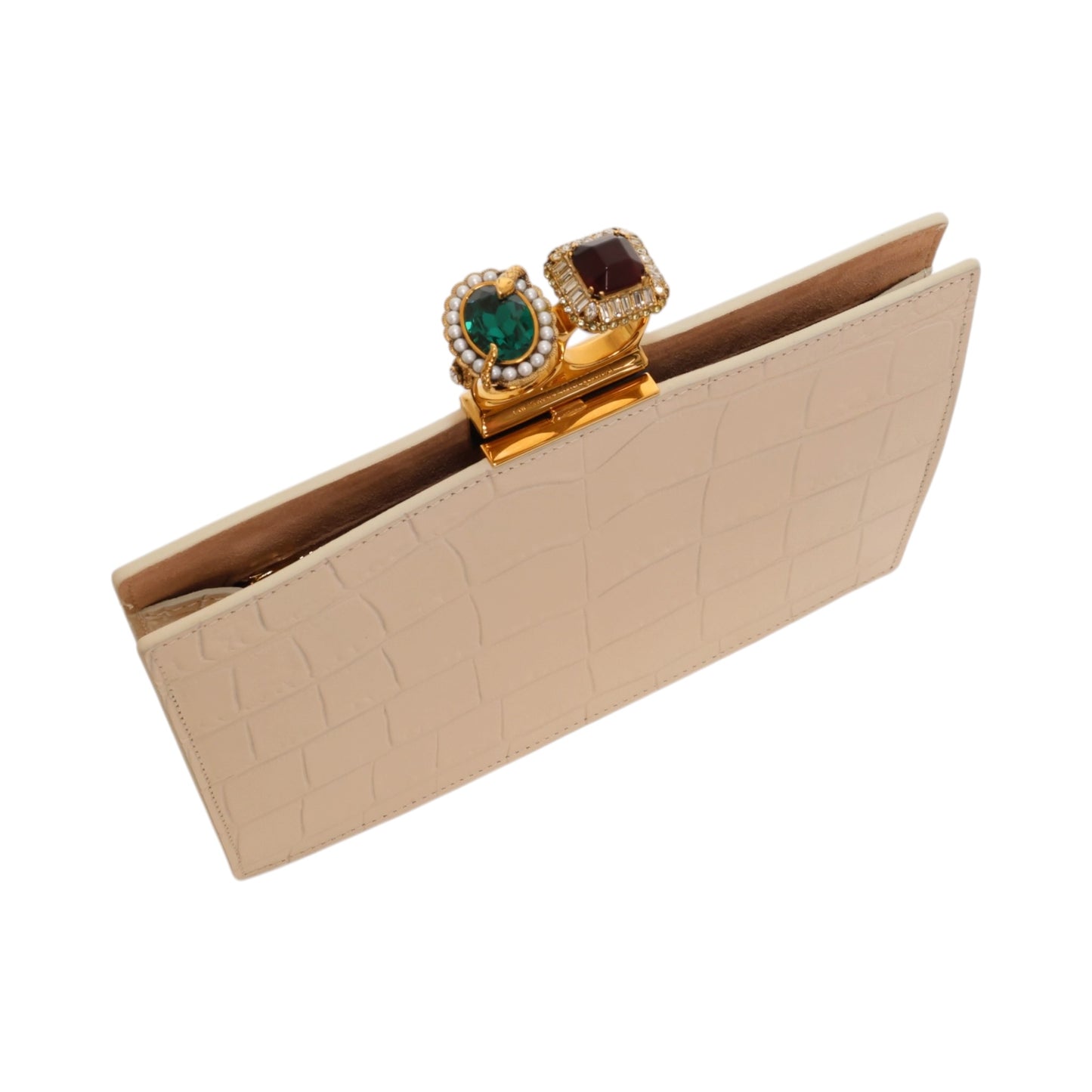 Alexander McQueen Jeweled Double Ring Crocodile-Embossed Clutch Bag