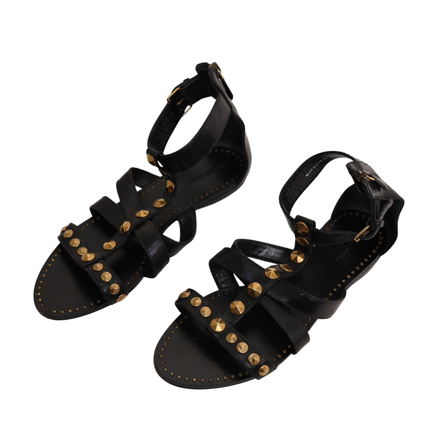 Miu Miu Leather Studded Accents T-Strap Sandals (Size 38.5)