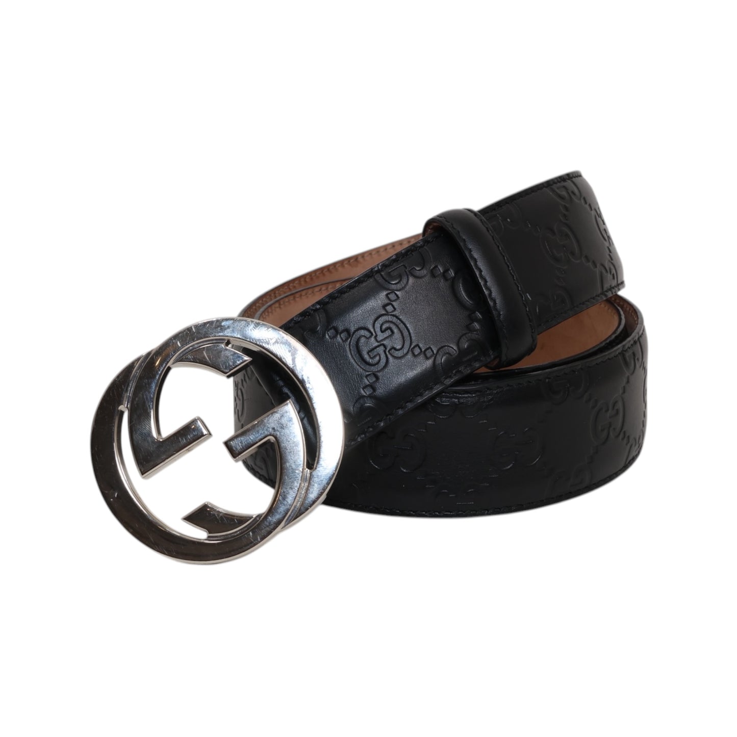 Gucci GG Leather Interlocking G Buckle Belt