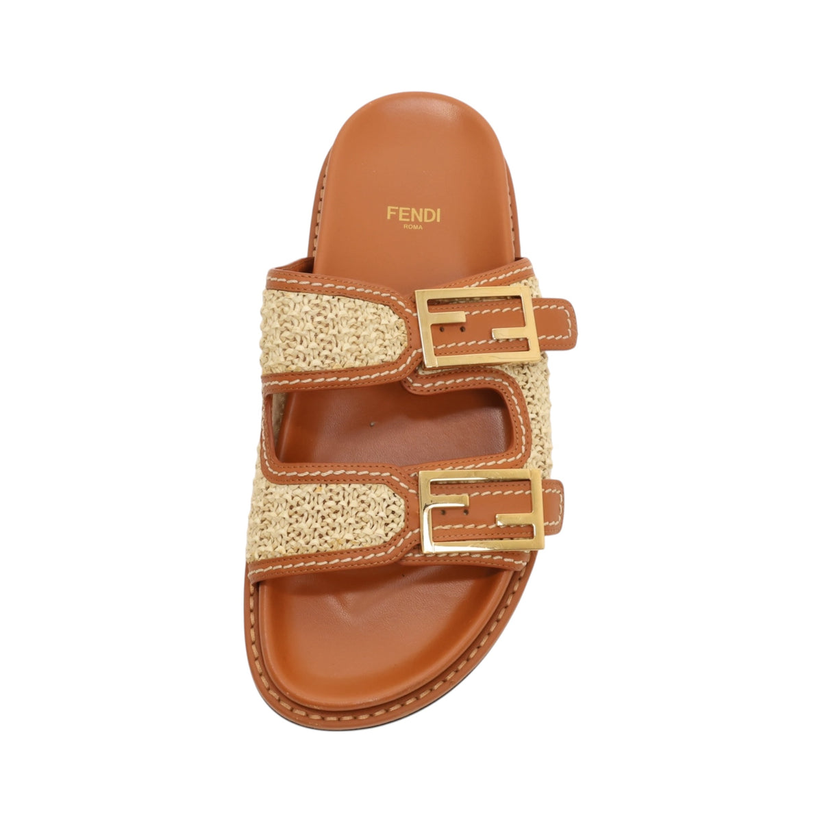 Fendi Raffia FF Buckle Colorblock Pattern Slides (Size 37)