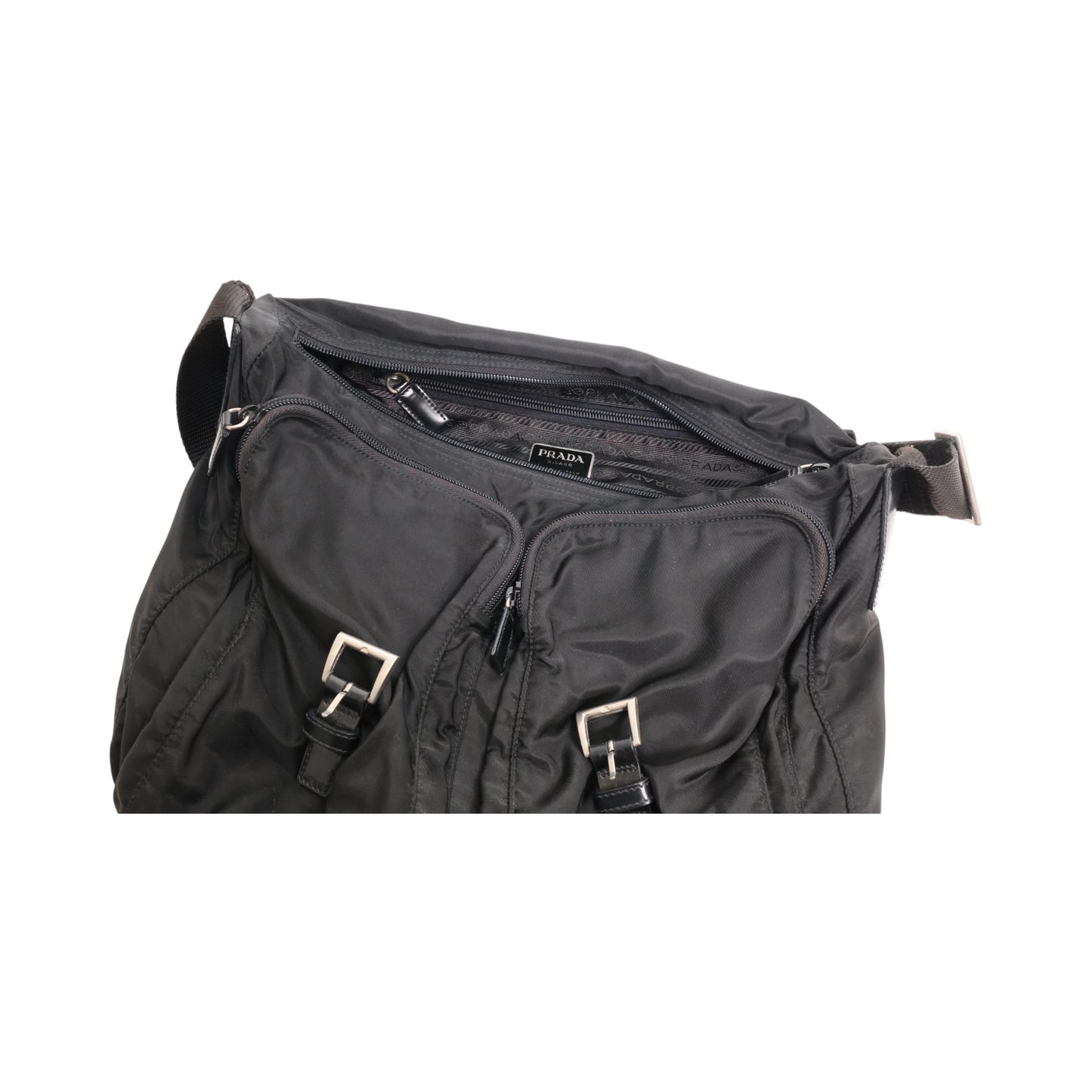 Prada Tessuto Nylon Vintage Double Pocket Messenger Bag