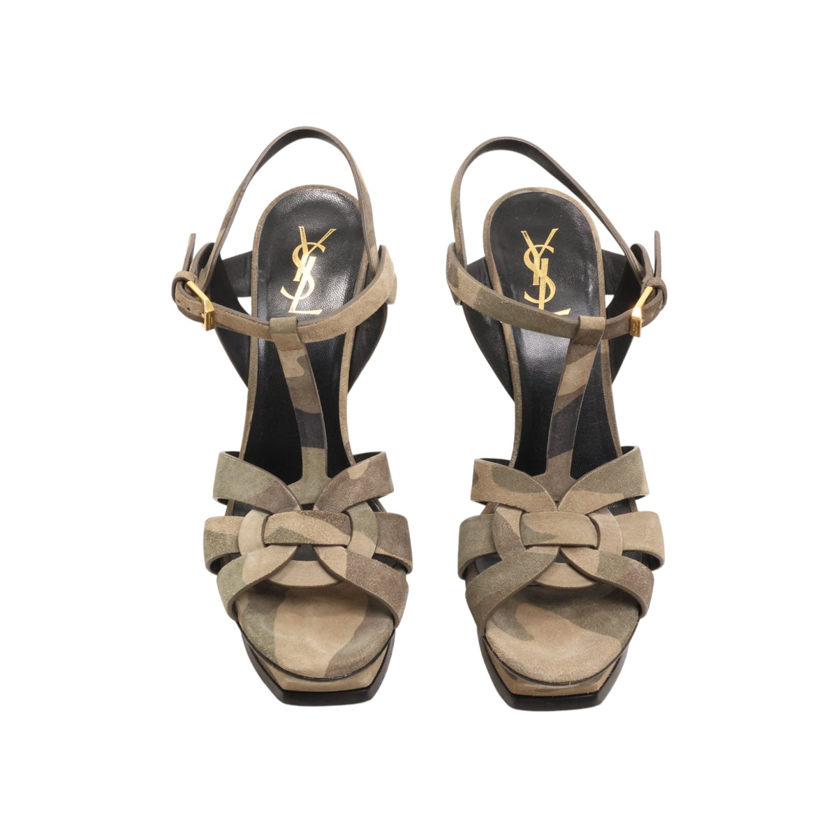 Saint Laurent Suede Camouflage Print T-Strap Sandals (Size 39.5)