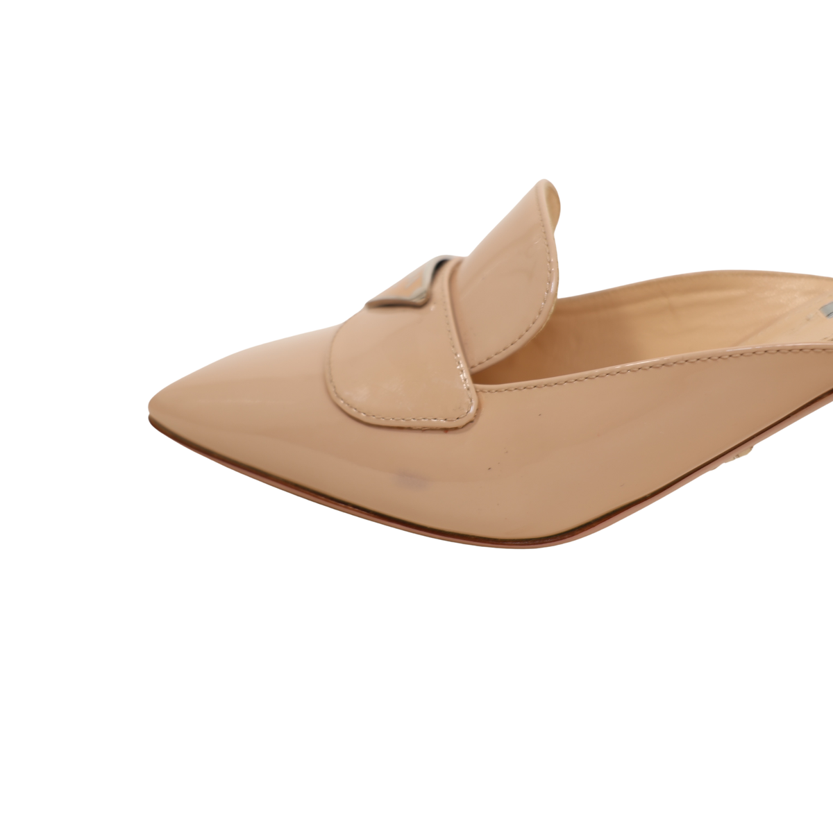 Prada Signature Logo Patent Leather Mules (Size 38)