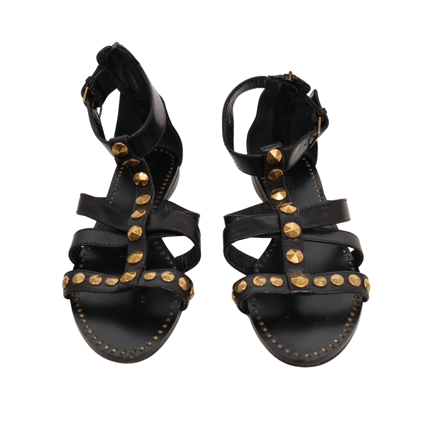 Miu Miu Leather Studded Accents T-Strap Sandals (Size 38.5)