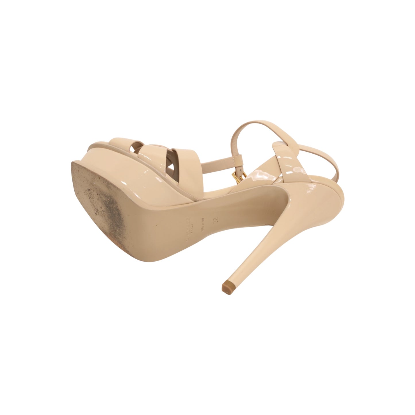 Saint Laurent Tribute Patent Leather T-Strap Sandals (Size 38)