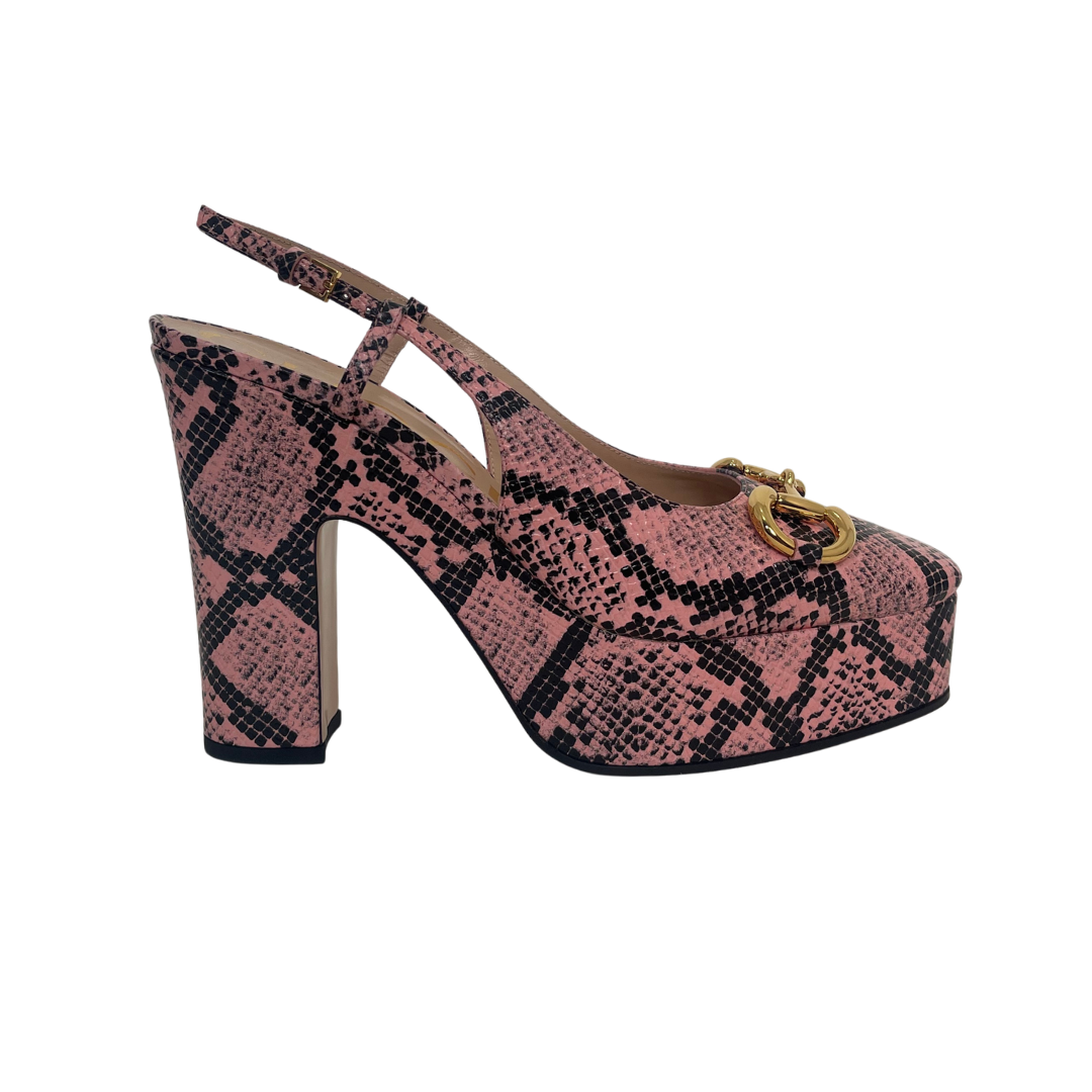 Gucci Python Print Horsebit Platform Slingback Pumps