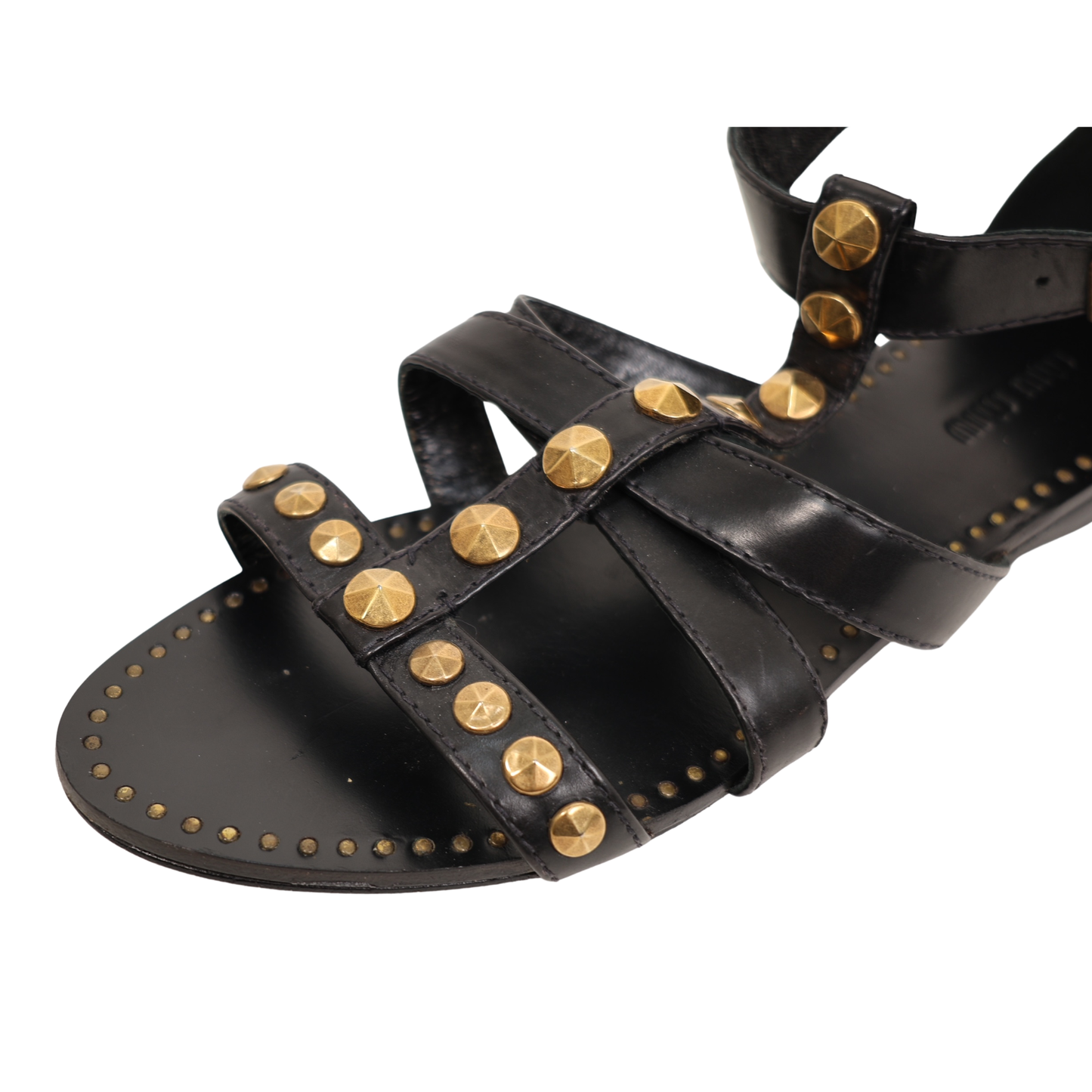 Miu Miu Leather Studded Accents T-Strap Sandals (Size 38.5)