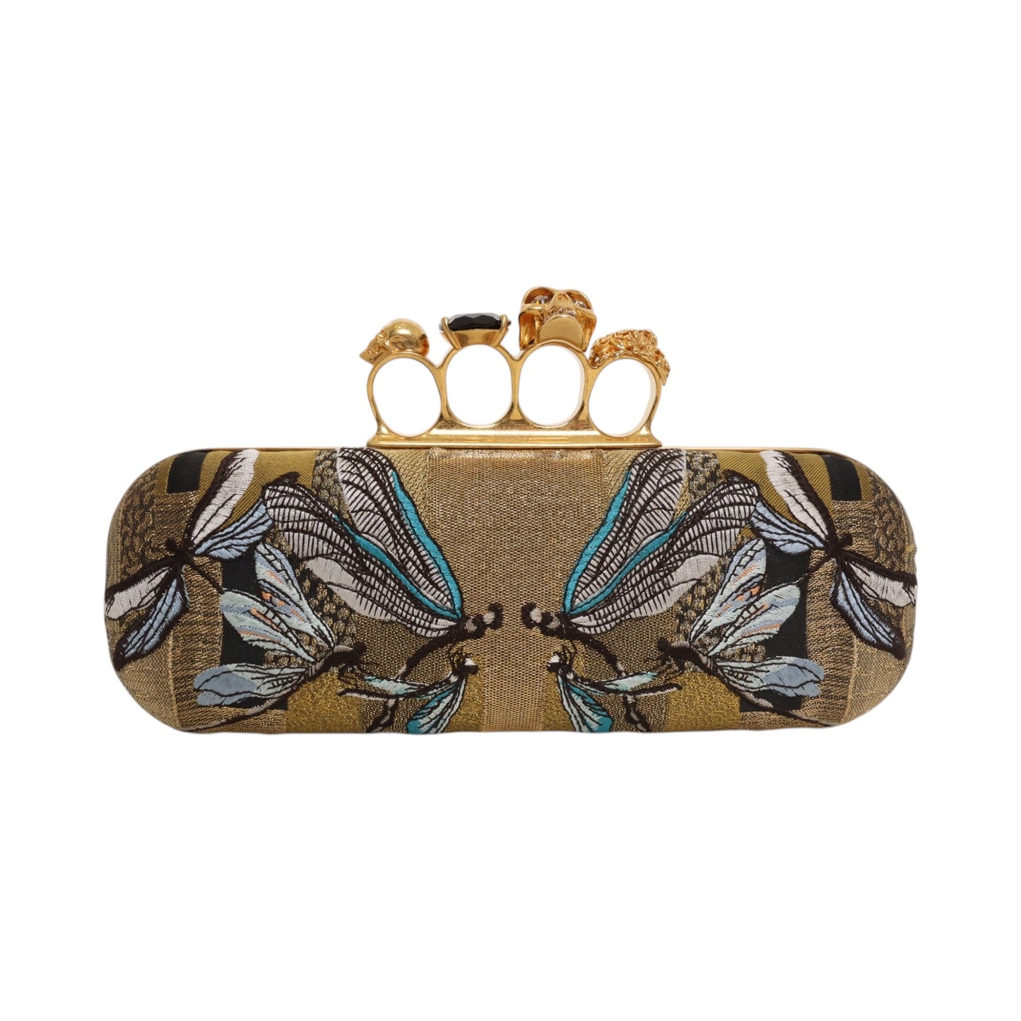 Alexander McQueen Dragonfly Print Jacquard 4 Ring Knucklebox Clutch Bag