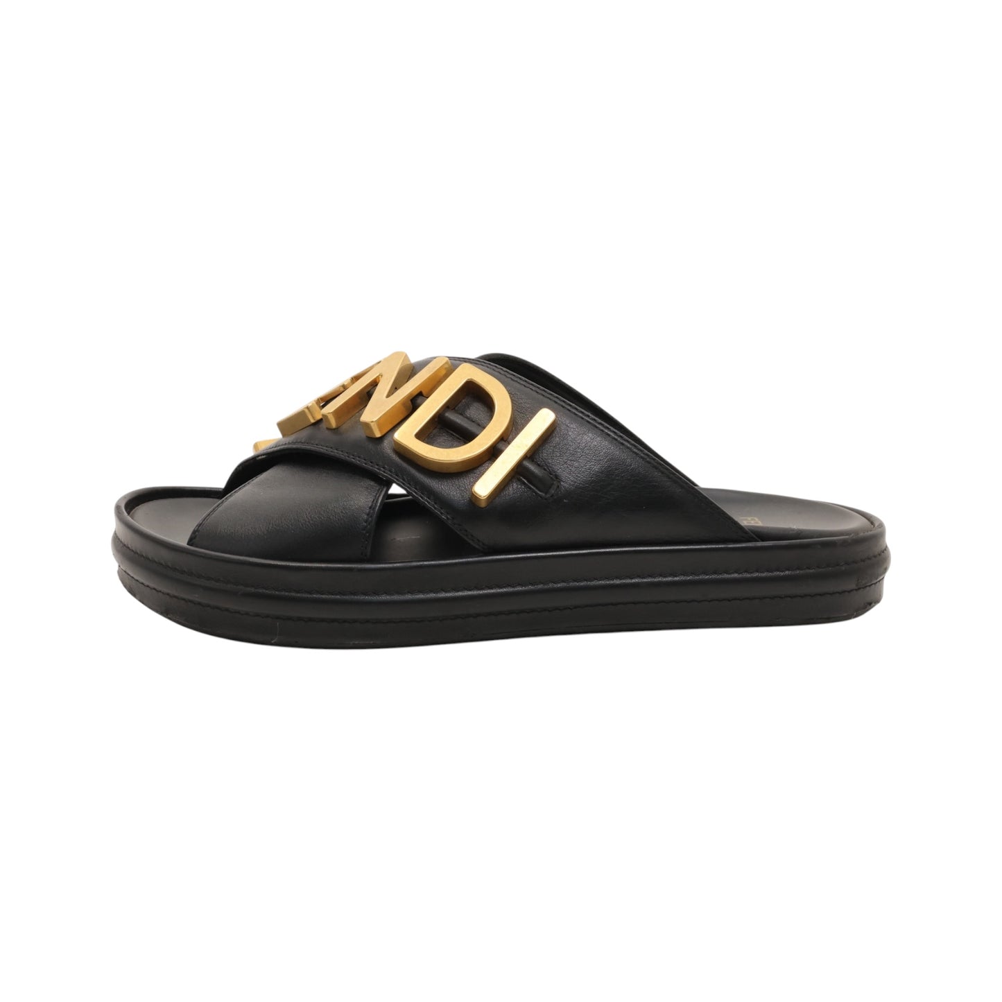 Fendi Fendigraphy Logo Leather Slides (Size 38)