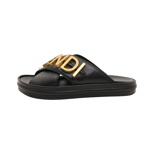 Fendi Fendigraphy Logo Leather Slides (Size 38)