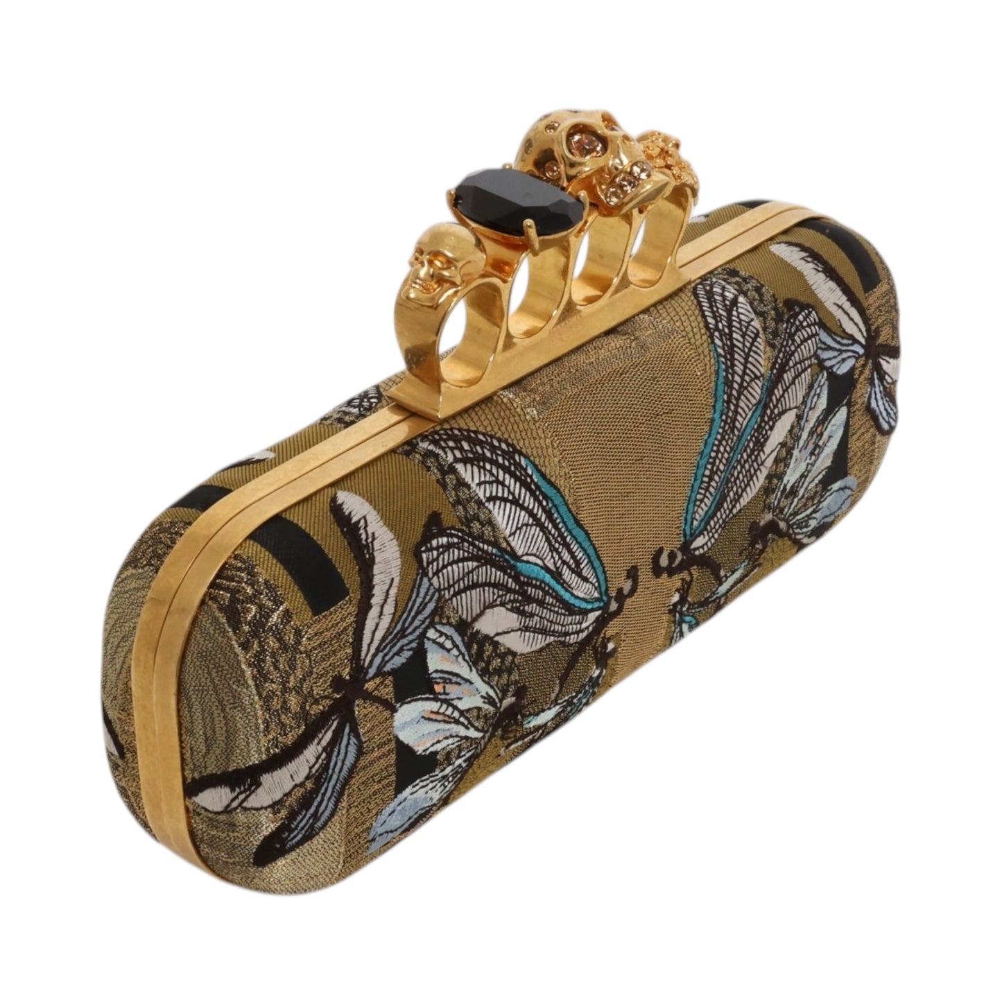 Alexander McQueen Dragonfly Print Jacquard 4 Ring Knucklebox Clutch Bag