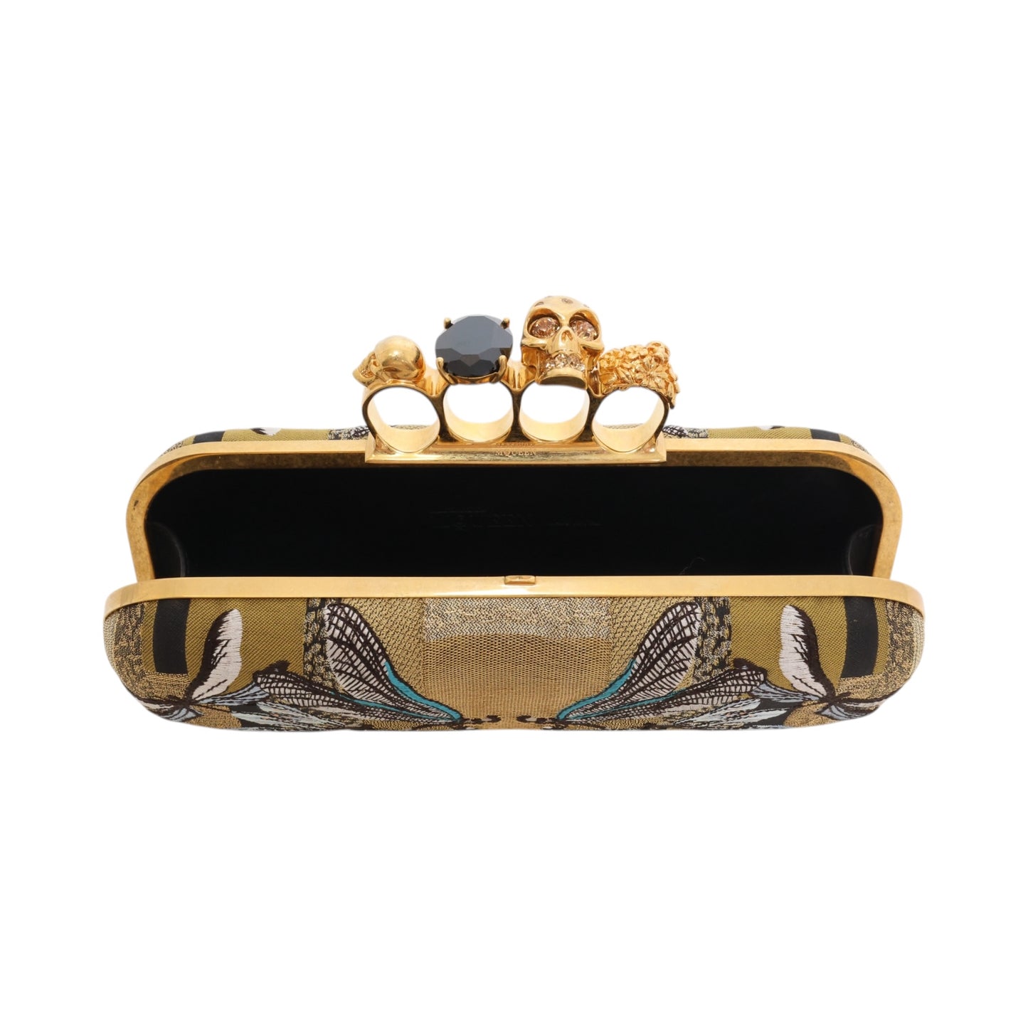 Alexander McQueen Dragonfly Print Jacquard 4 Ring Knucklebox Clutch Bag