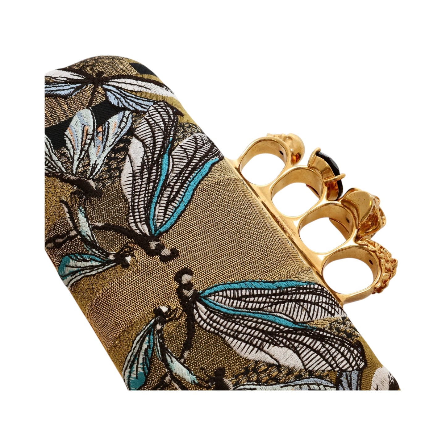 Alexander McQueen Dragonfly Print Jacquard 4 Ring Knucklebox Clutch Bag
