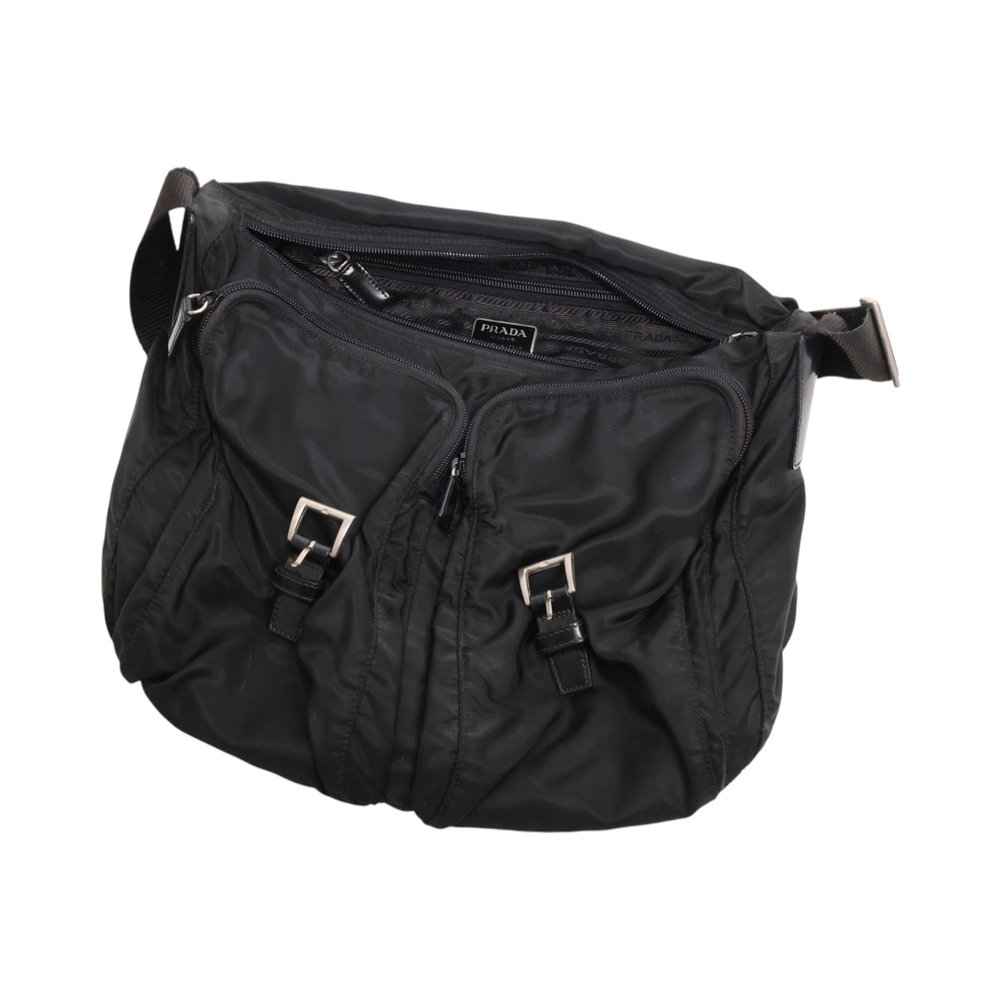 Prada Tessuto Nylon Vintage Double Pocket Messenger Bag