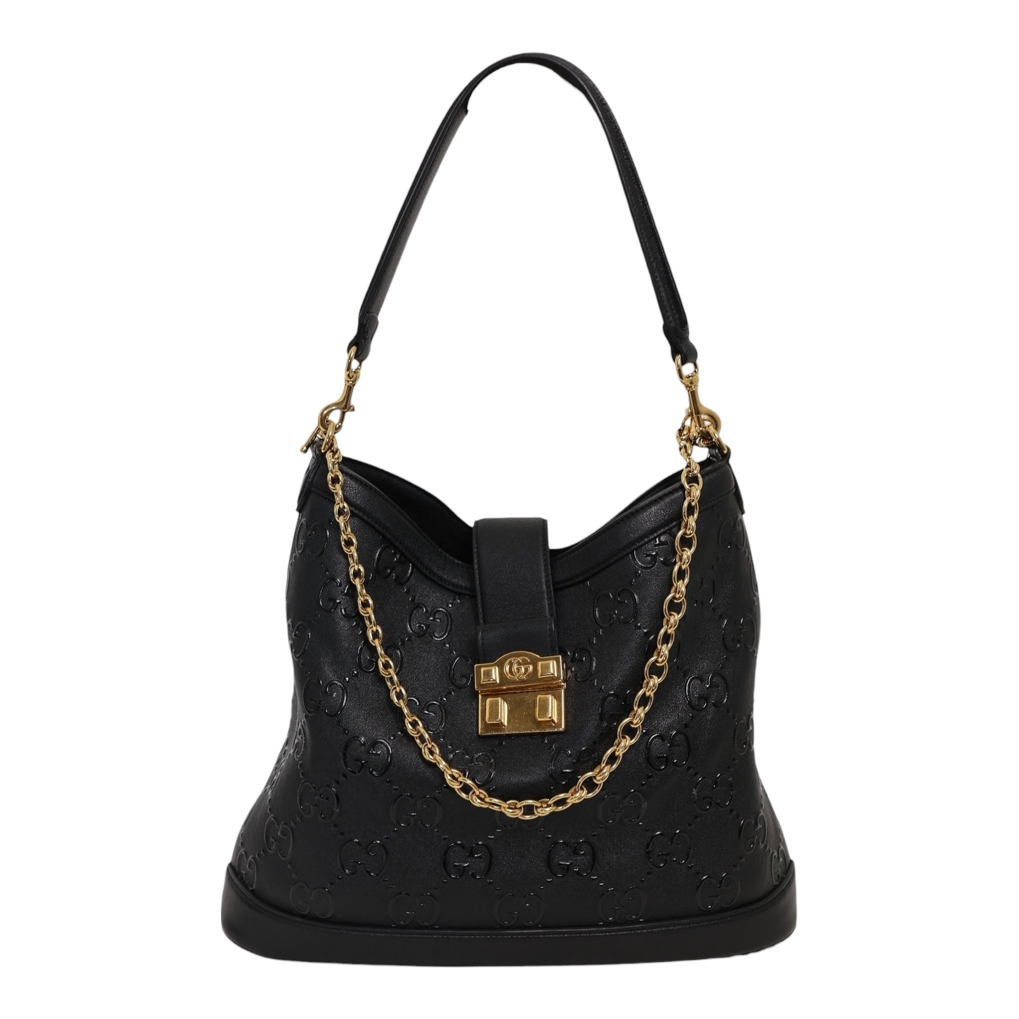 Gucci Black GG Embossed Leather Medium Wonka Bag – Designer