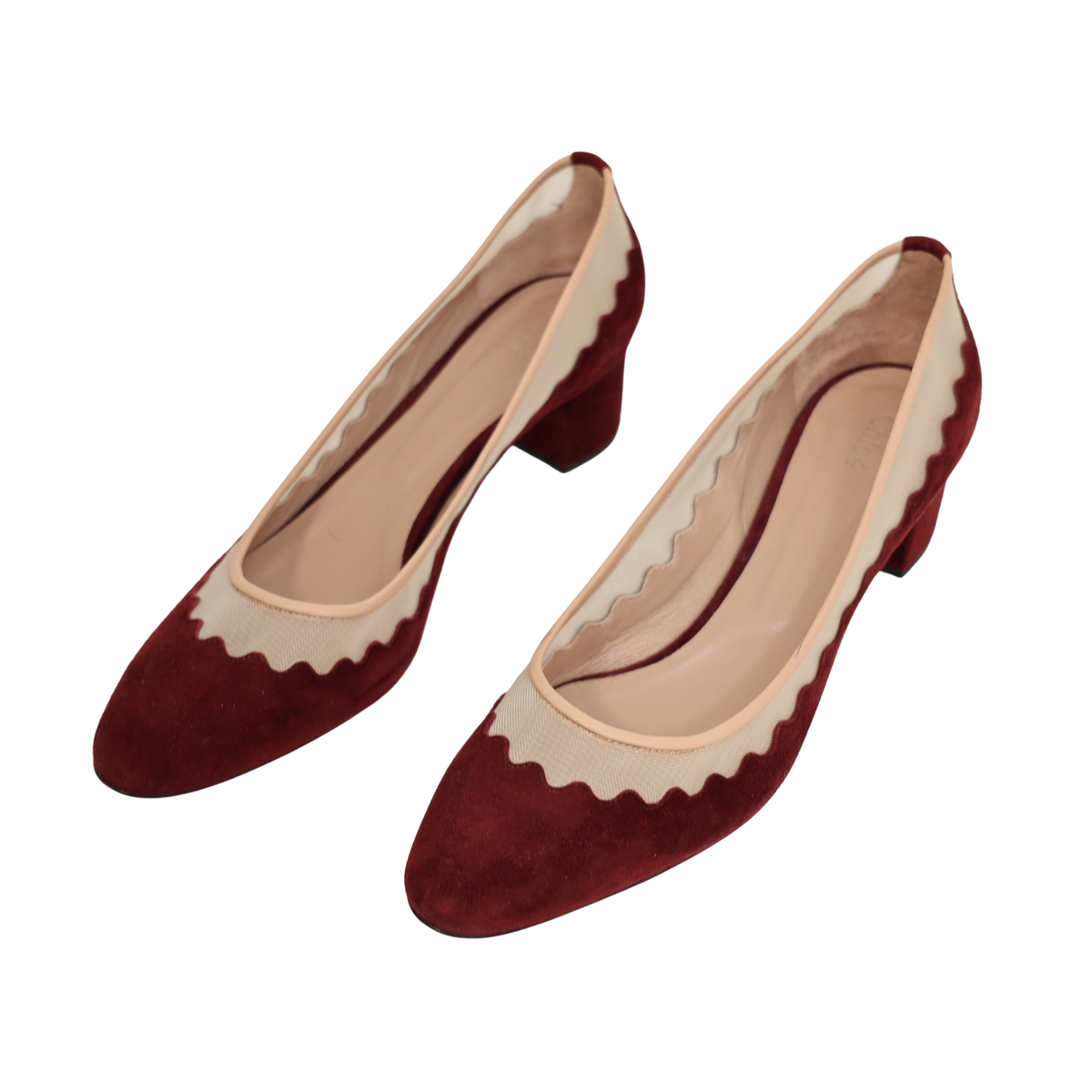 Chloe Suede & Mesh Scallop Tulle Pumps (Size 42)