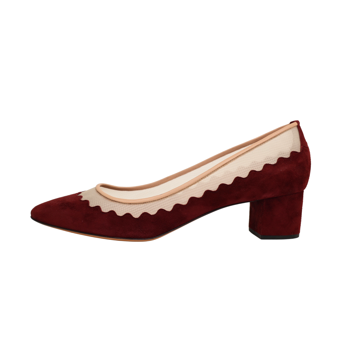 Chloe Suede & Mesh Scallop Tulle Pumps (Size 42)