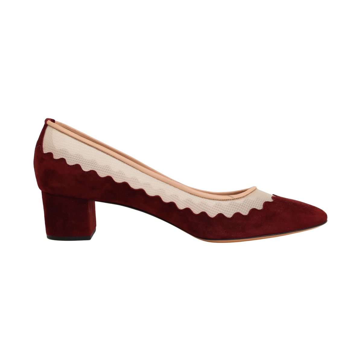 Chloe Suede & Mesh Scallop Tulle Pumps (Size 42)