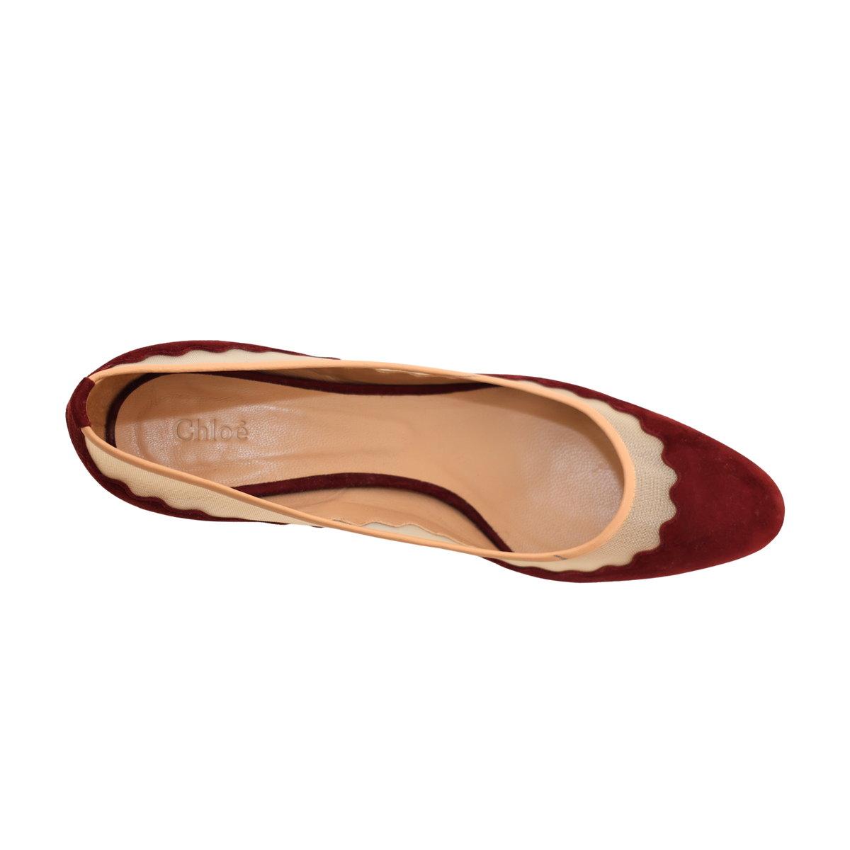 Chloe Suede & Mesh Scallop Tulle Pumps (Size 42)