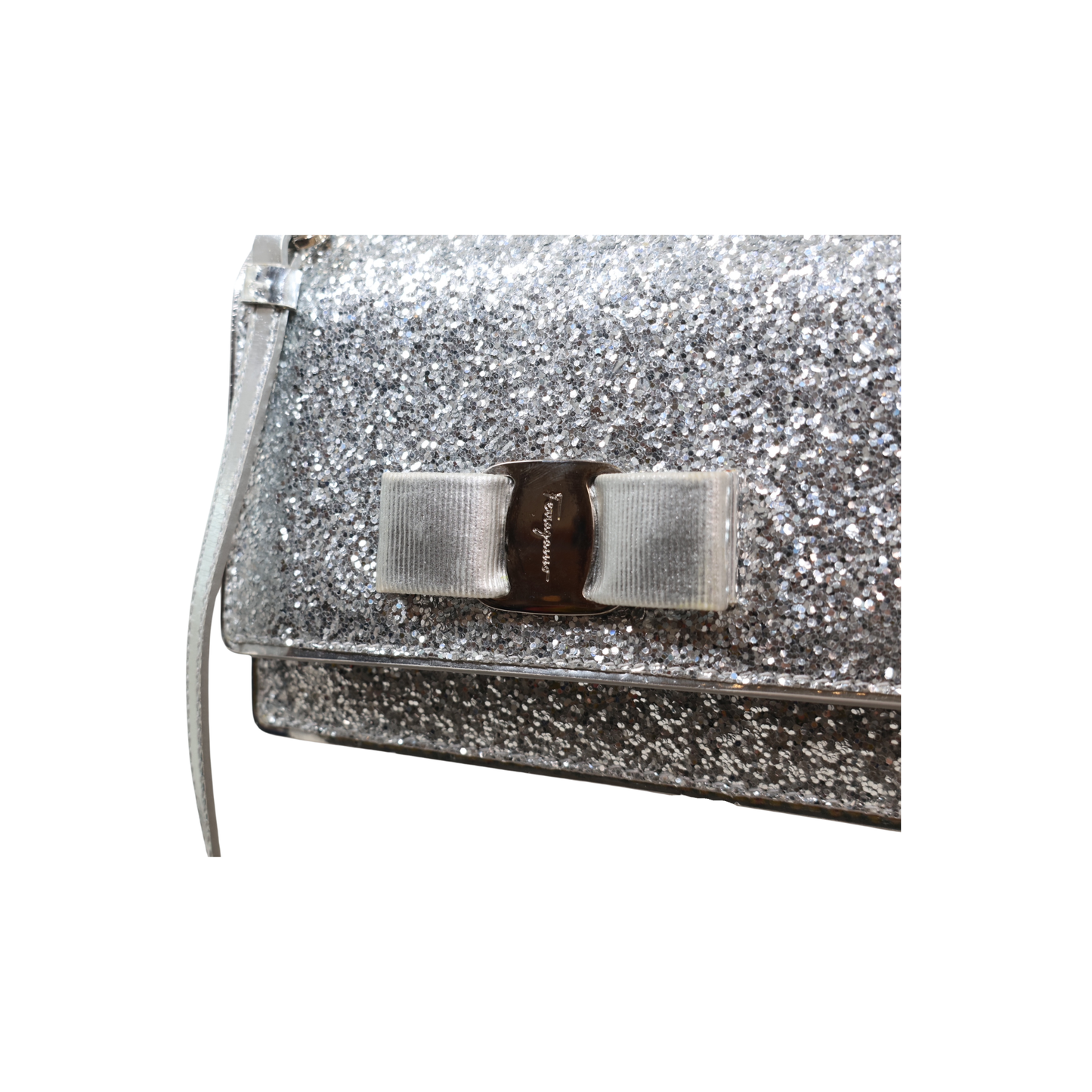 Ferragamo Mini Vara Bow Flap Glitter Crossbody Bag