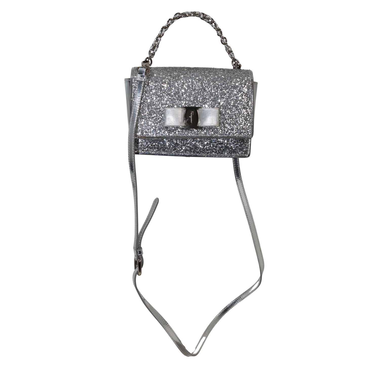 Ferragamo Mini Vara Bow Flap Glitter Crossbody Bag